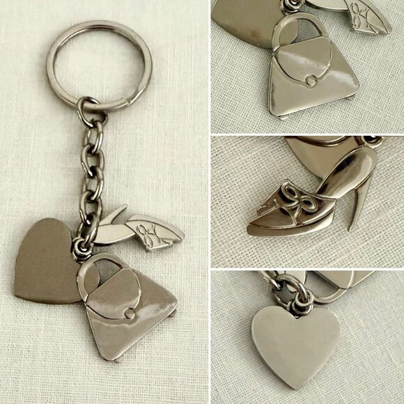 Vintage Nine West Keychain Heart Handbag Heel Charms Silver Tone Y2K 2000s - Picture 2 of 9